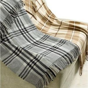 Ralph Lauren Throw Blanket wool plaid blk gray
